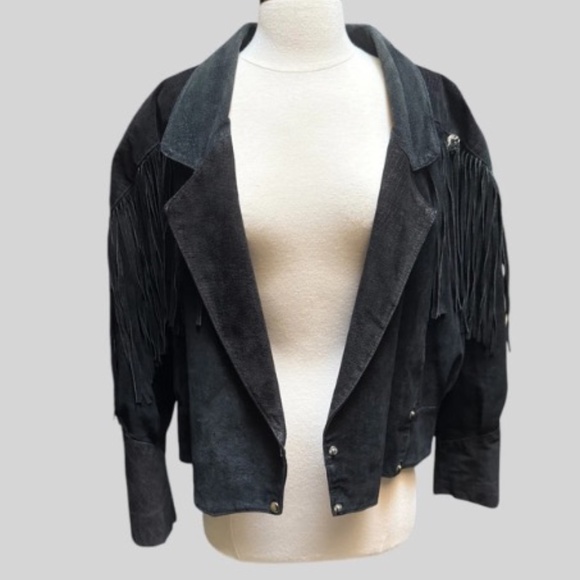 Vintage black leather fringe jacket - Picture 2 of 6